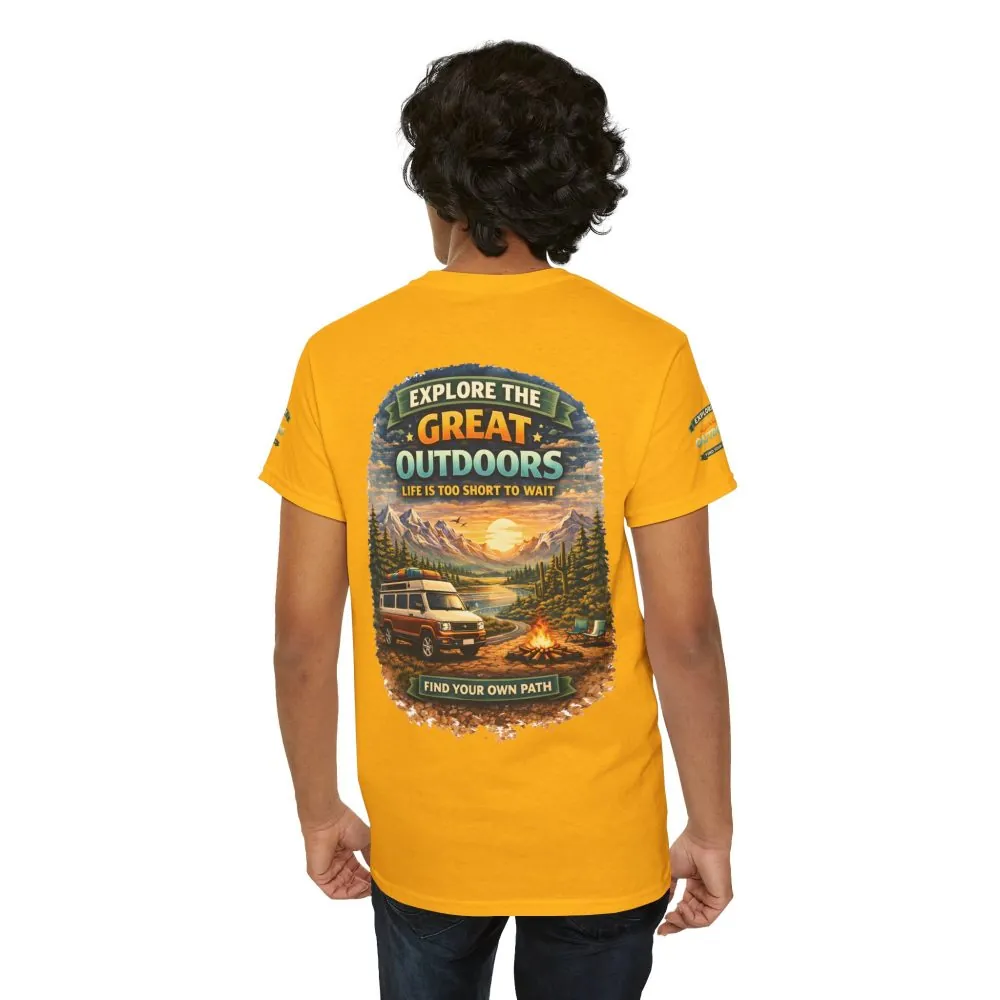 Unisex Heavy Cotton Tee — "Explore The Great Outdoors" Design Scenic-Line