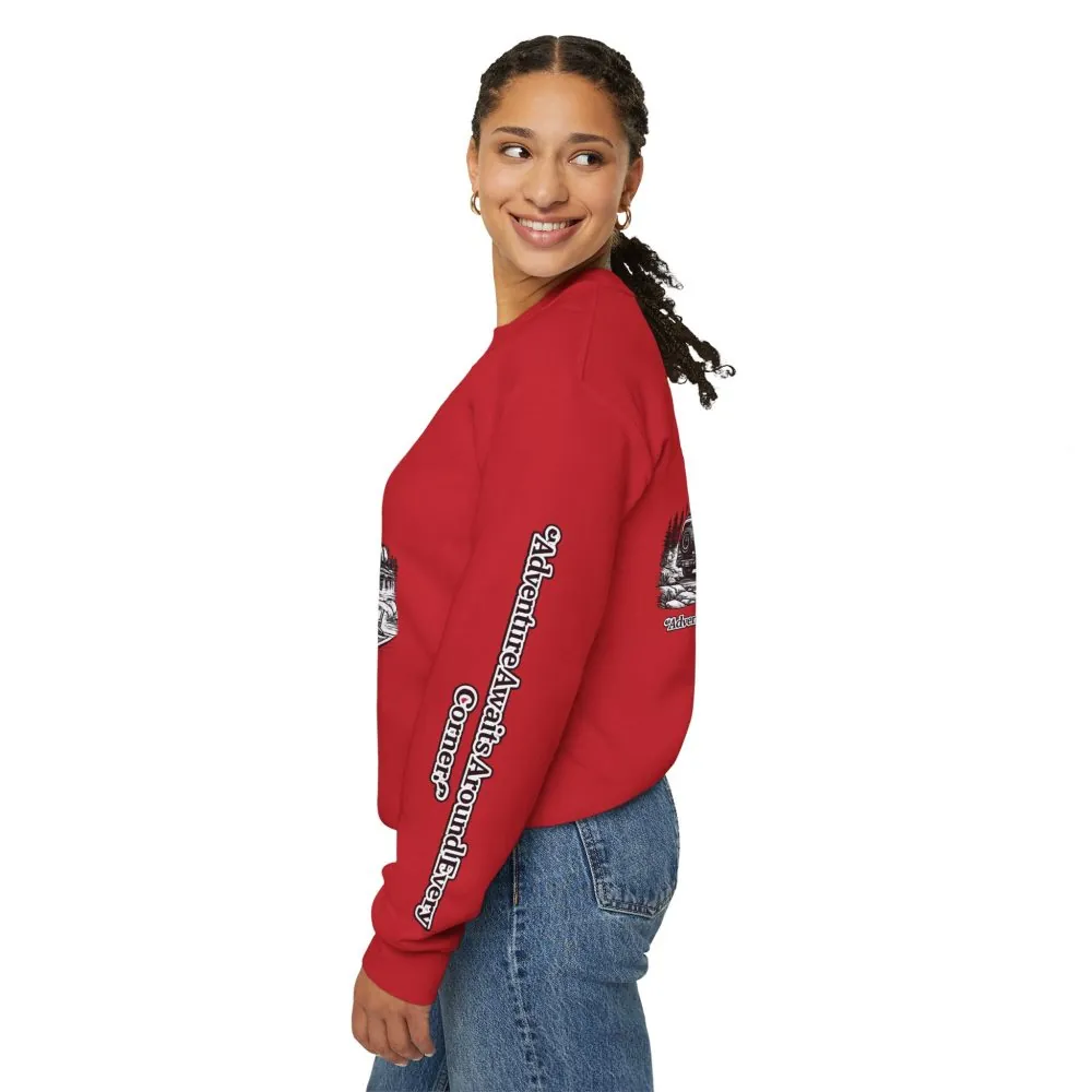 7124741684729511285_2048.jpeg Unisex Heavy Blend™ Crewneck Sweatshirt — "Adventure Awaits Around Every Corner" Design Minimal-Line