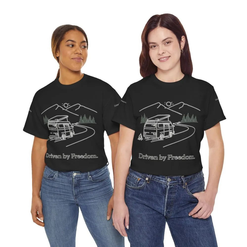 Unisex Heavy Cotton Tee — "Driven By Freedom" Design Minimal-Line