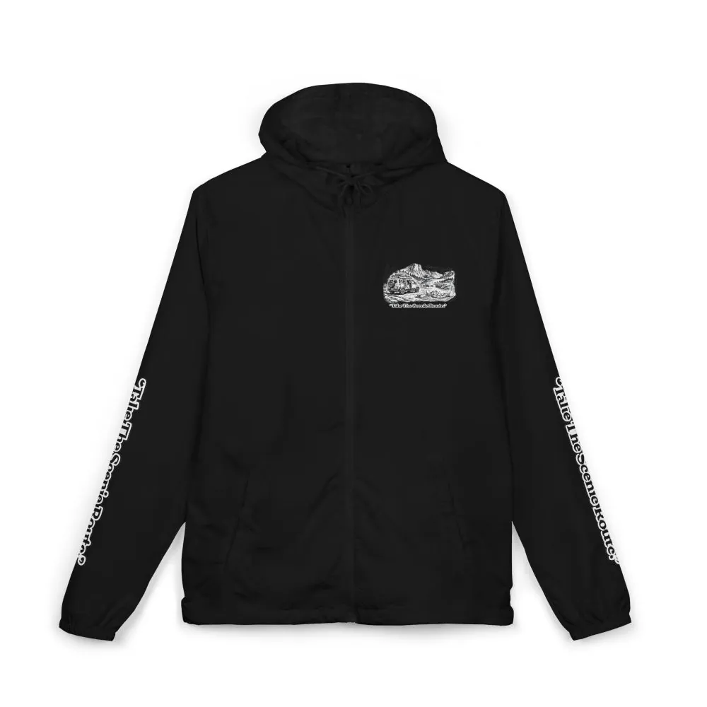 Unisex Full-Zip Windbreaker Jacket — "Take The Scenic Route" (Design "Minimal-Line")