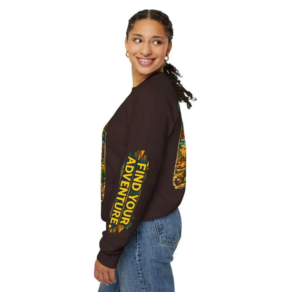 Unisex Heavy Blend™ Crewneck Sweatshirt — "Find Your Adventure" Design Cubic-Line