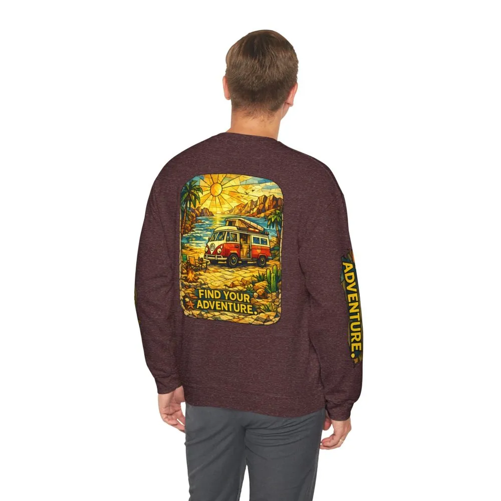 Unisex Heavy Blend™ Crewneck Sweatshirt — "Find Your Adventure" Design Cubic-Line