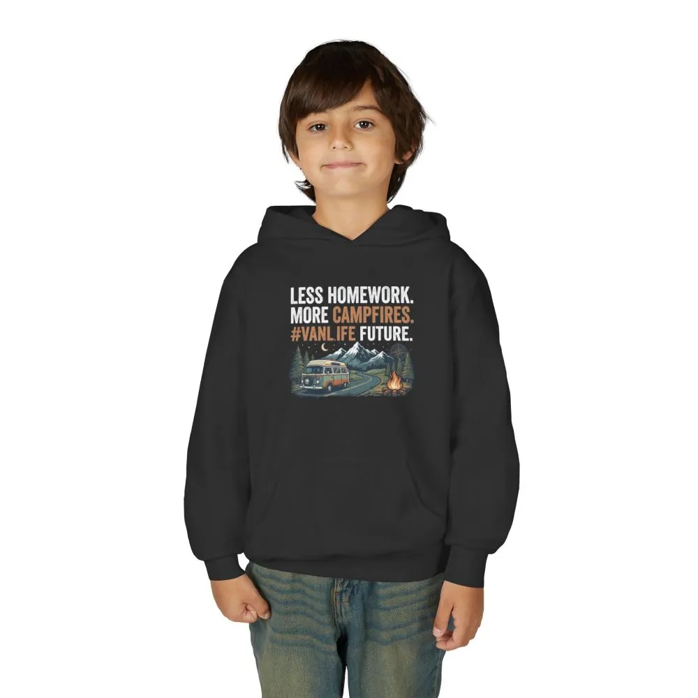 Youth Hoodie(Gildan) – Less Worry, More Campfires #VanLife Adventure Pullover