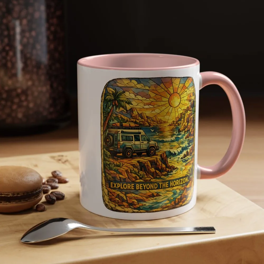 Accent Coffee Mug (11, 15oz) — "Explore Beyond The Horizon" Design Cubic-Line