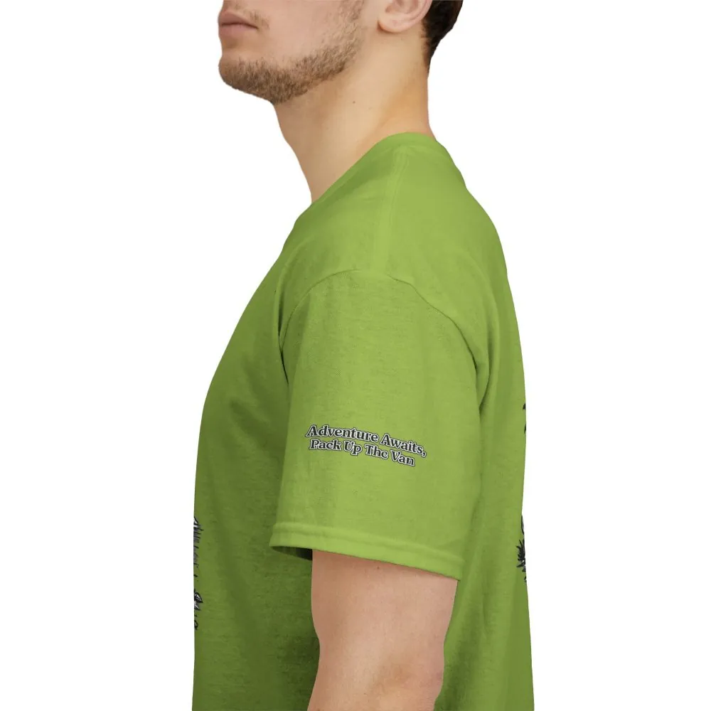 Unisex Heavy Cotton Tee — "Adventure Awaits,Pack Up The Van" Design Minimal-Line
