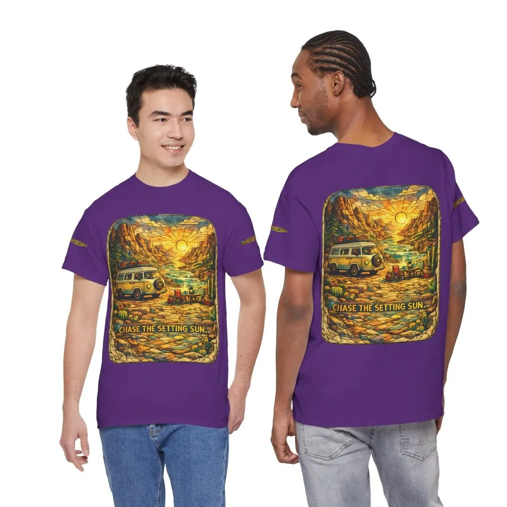 Unisex Heavy Cotton Tee — "Chase The Settings Sun" Design Cubic-Line