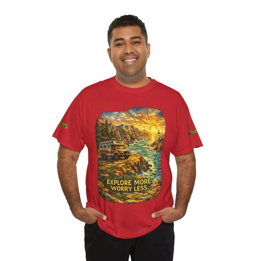 7188536512031007816_2048.jpeg Unisex Heavy Cotton Tee — "Explore More Worry Less" Design Cubic-Line
