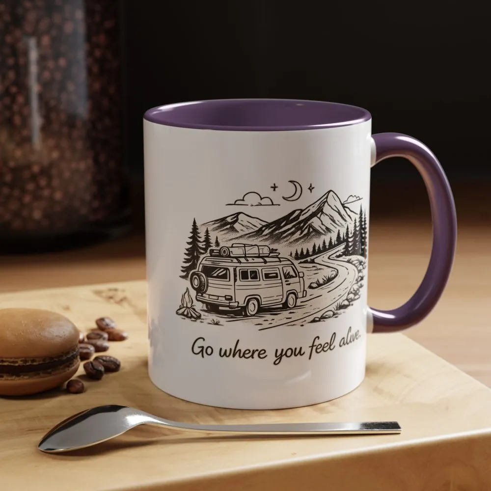 Accent Coffee Mug (11, 15oz) — "Go Where You Feel Alive" Design Minimal-Line