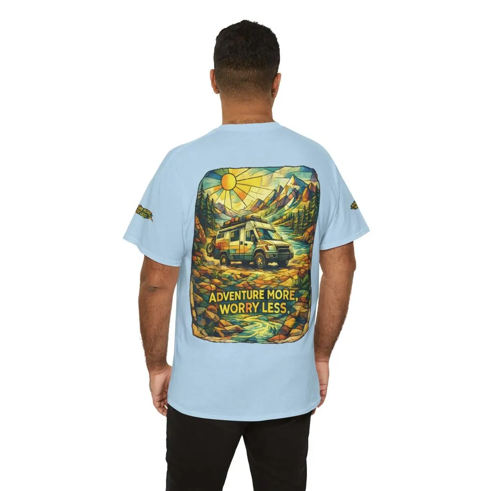 Unisex Heavy Cotton Tee — "Adventure More Worry Less" Design Cubic-Line