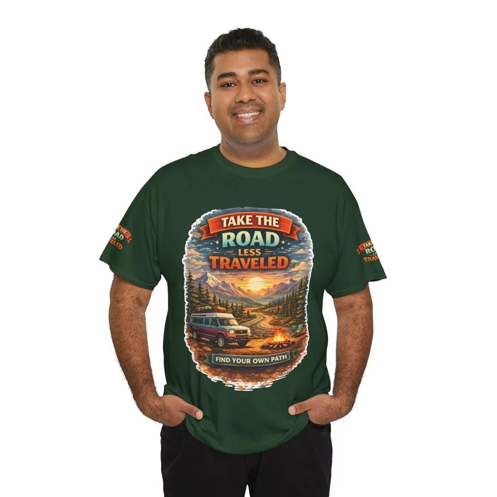 Unisex Heavy Cotton Tee — "Take The Road Less Traveled" Design Scenic-Line