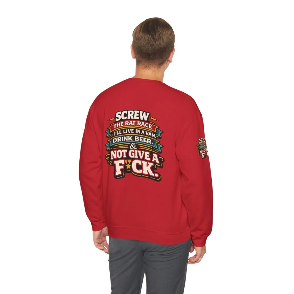 Unisex Heavy Blend™ Crewneck Sweatshirt — "Screw The Rat Race" Design F**K-Line