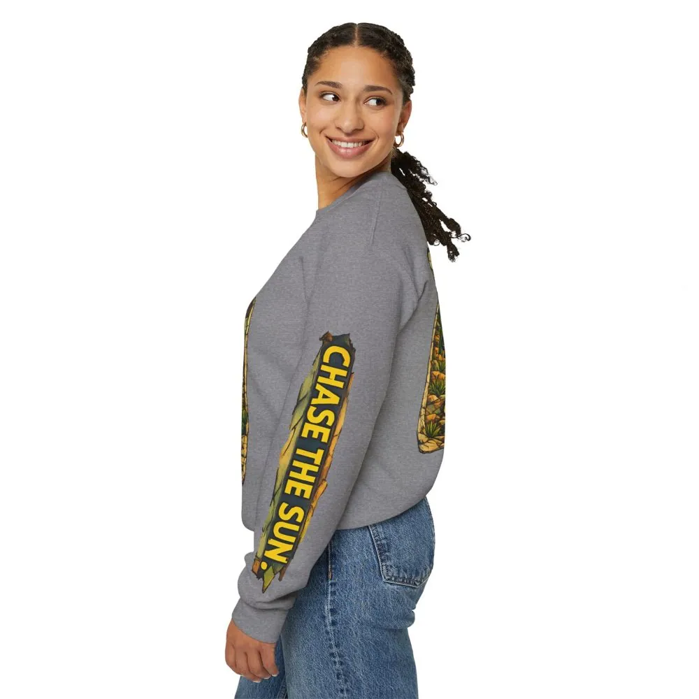 Unisex Heavy Blend™ Crewneck Sweatshirt — "Chase The Sun" Design Cubic-Line