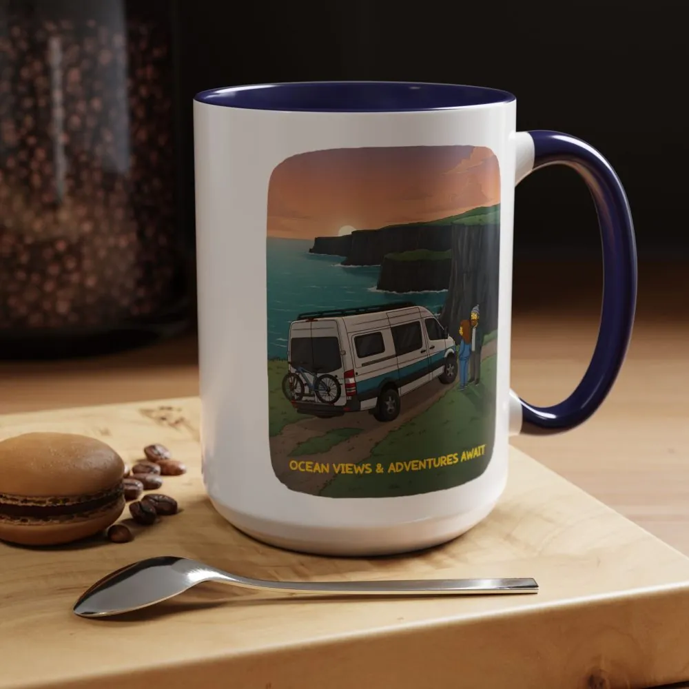 Accent Coffee Mug (11, 15oz) — "Ocean Views-Adventures Awaits" Design Sitcom-Line