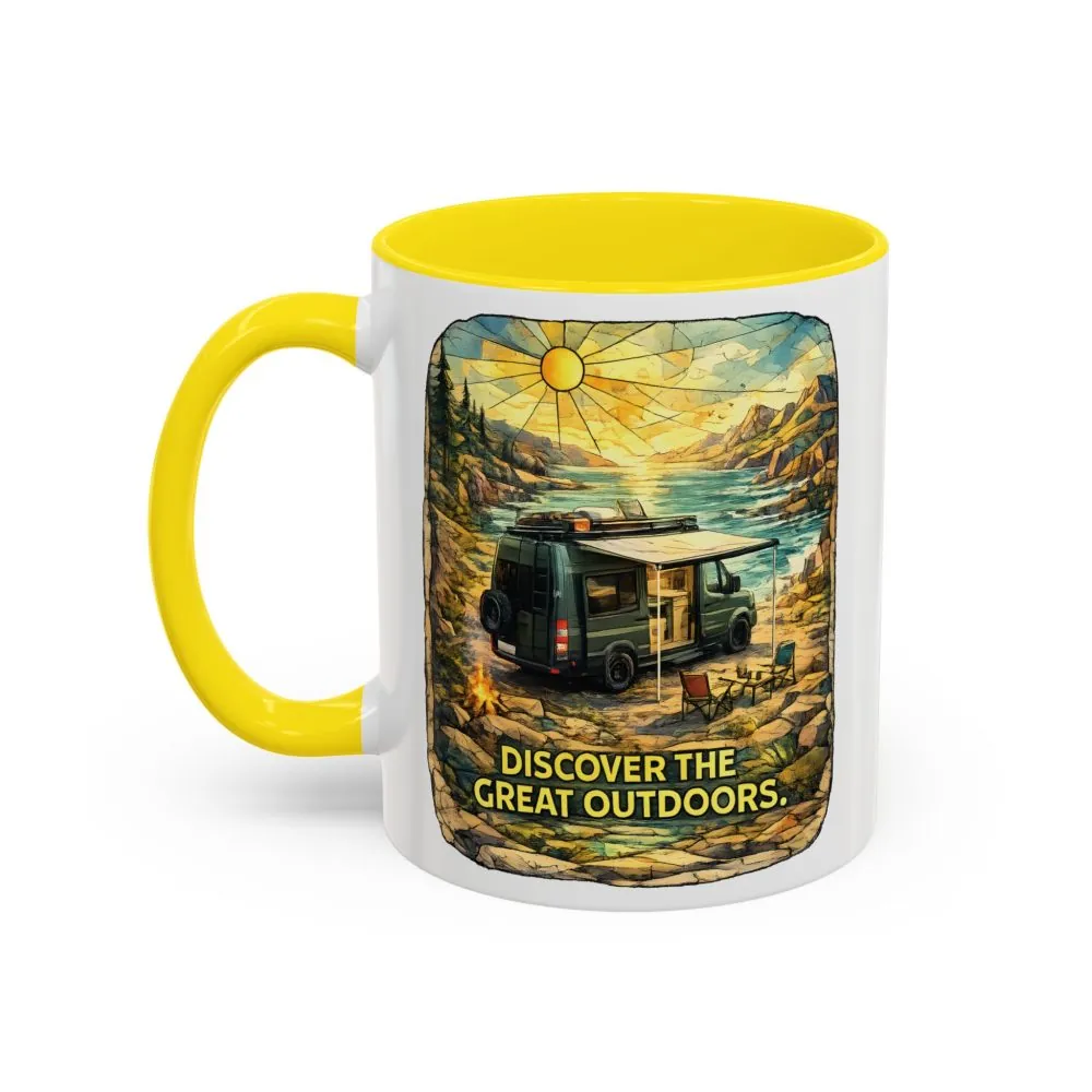 Accent Coffee Mug (11, 15oz) — "Discover The Great Outdoors" Design Cubic-Line