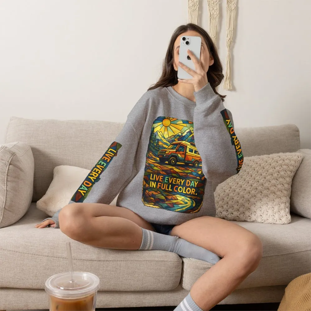 Unisex Heavy Blend™ Crewneck Sweatshirt — "Live Every Day InFull Color" Design Cubic-Line