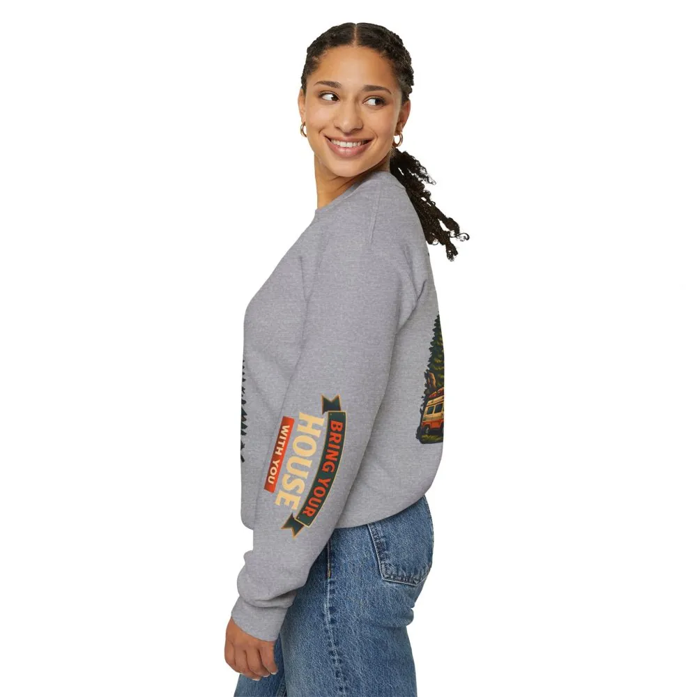 Unisex Heavy Blend™ Crewneck Sweatshirt — "Live Is A Journey-Bring Your House With You" Design Scenic-Line