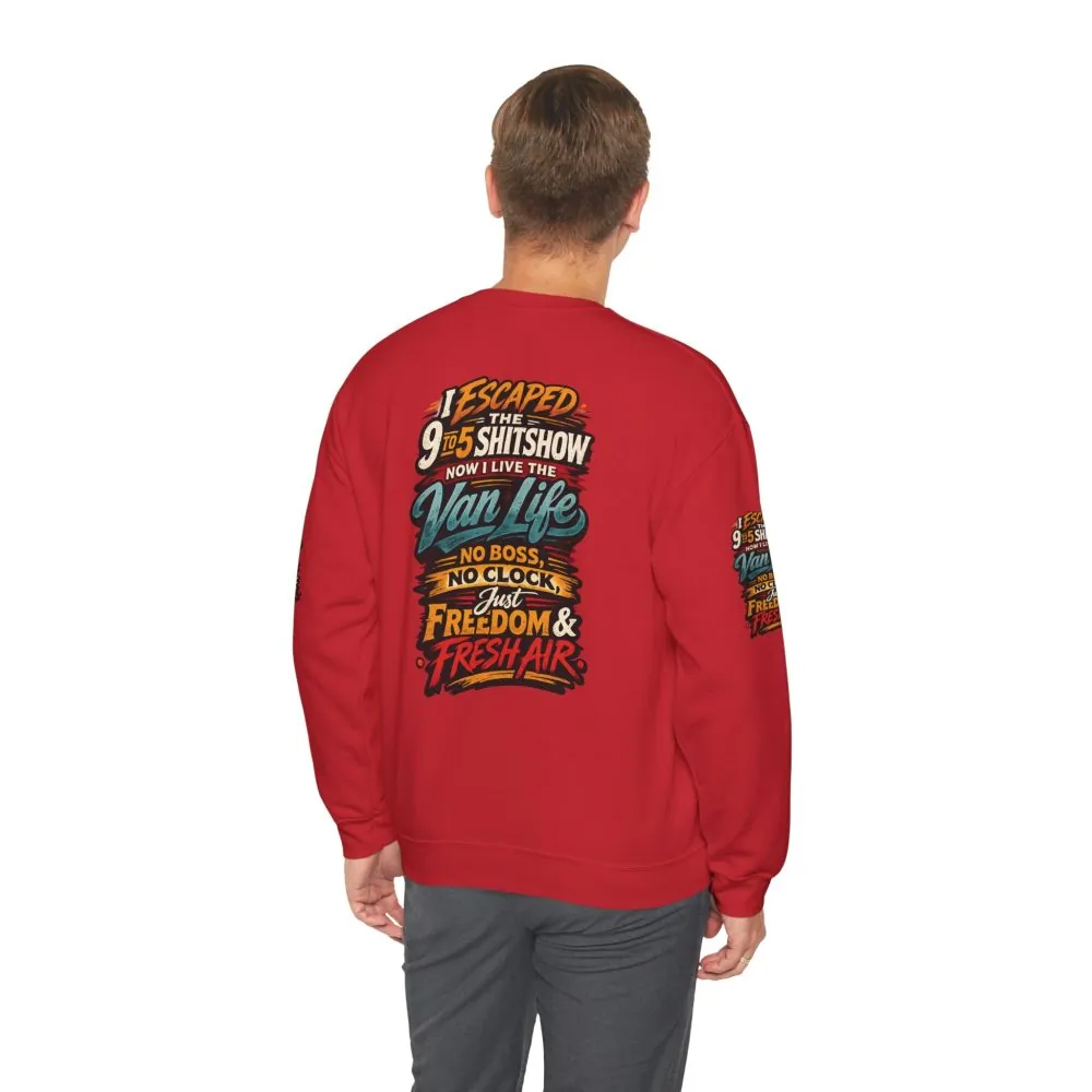 Unisex Heavy Blend™ Crewneck Sweatshirt — "I Escaped The 9 To 5" Design F**K-Line