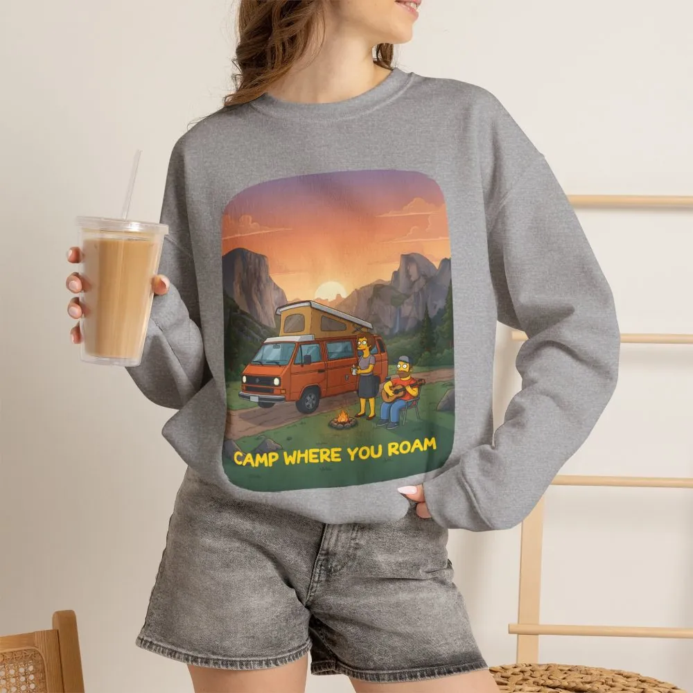 Unisex Heavy Blend™ Crewneck Sweatshirt — "Camp Where You Roam" Design Sitcom-Line