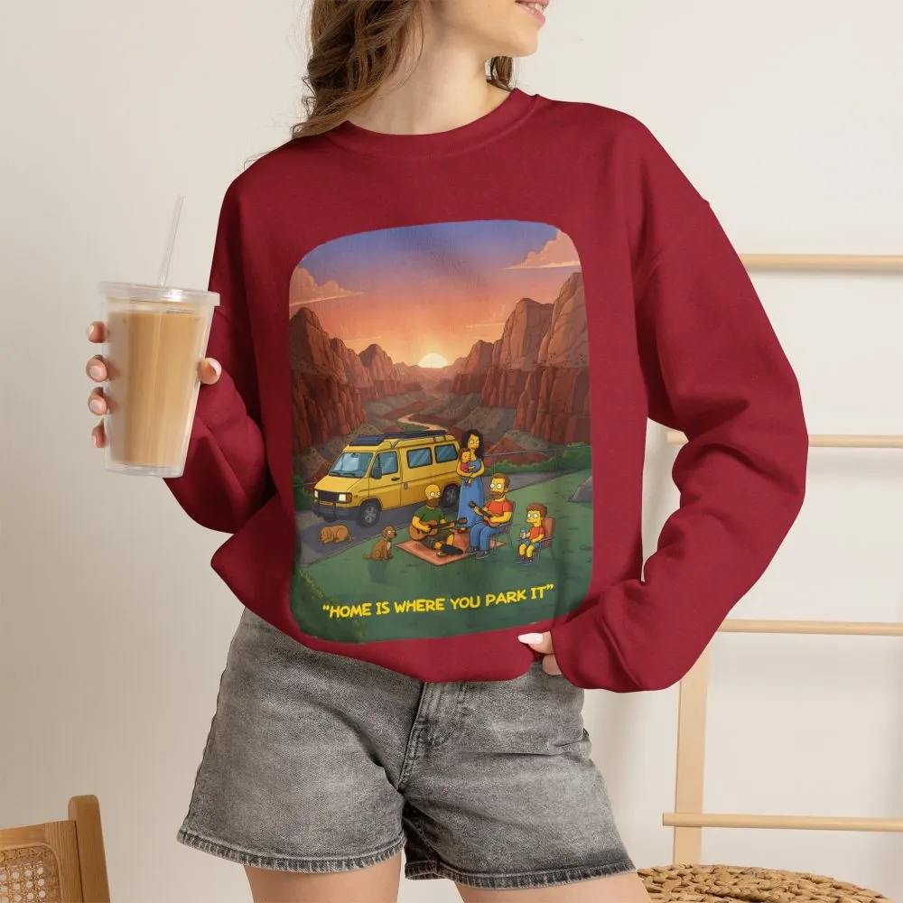 Unisex Heavy Blend™ Crewneck Sweatshirt — "Home Is Where You Park It" Design Sitcom-Line