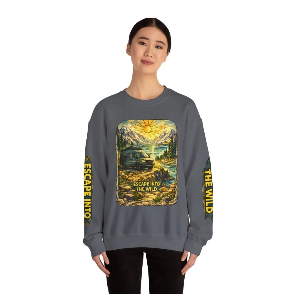 Unisex Heavy Blend™ Crewneck Sweatshirt — "Escape Into The Wild" Design Cubic-Line