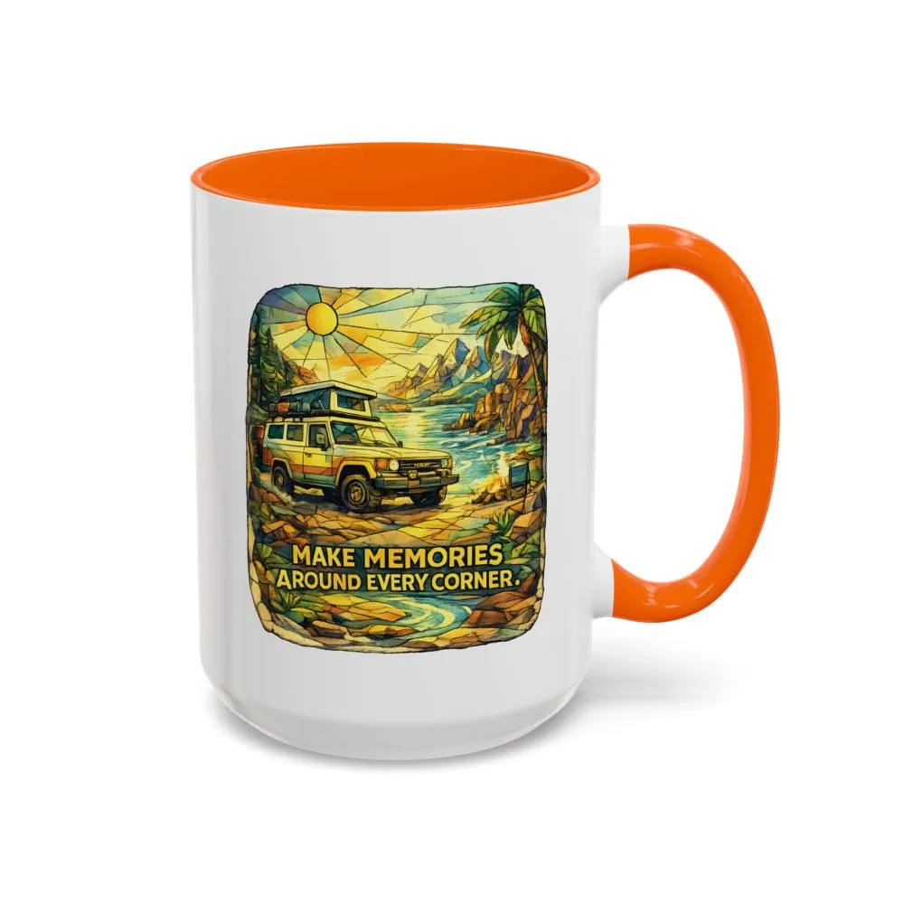 Accent Coffee Mug (11, 15oz) — "Make Memories Around Every Corner" Design Cubic-Line
