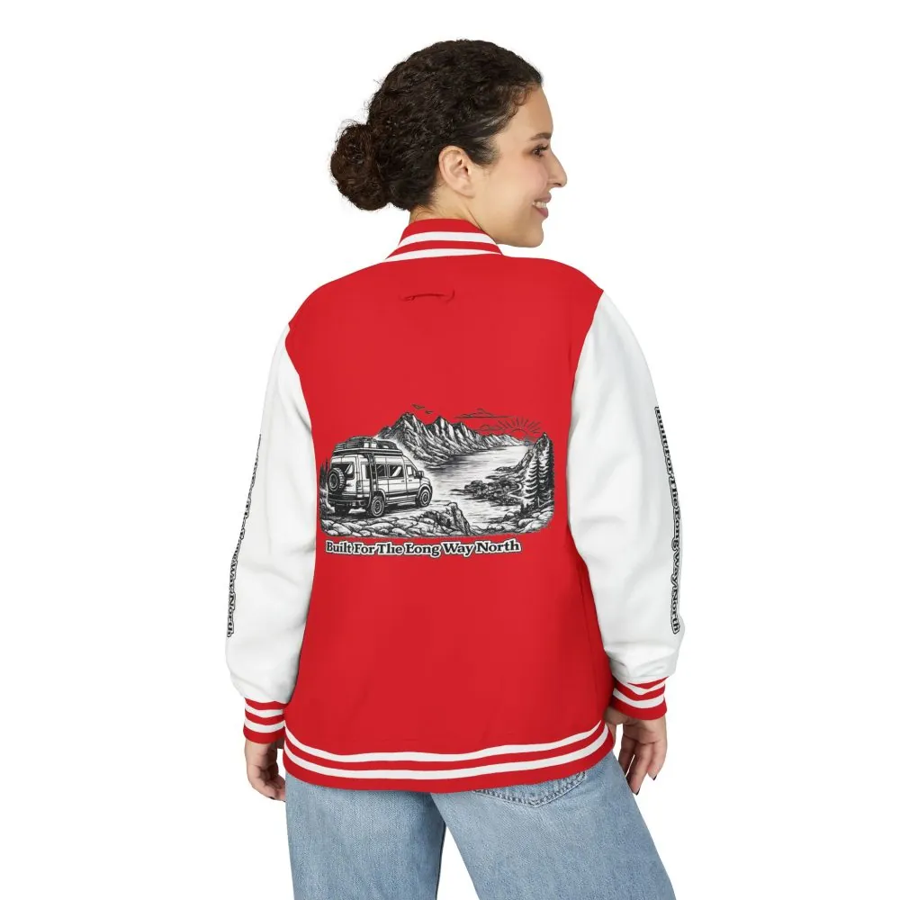 Unisex Heavyweight Letterman Jacket — "Built For The Long Way North" Travel Varsity Coat