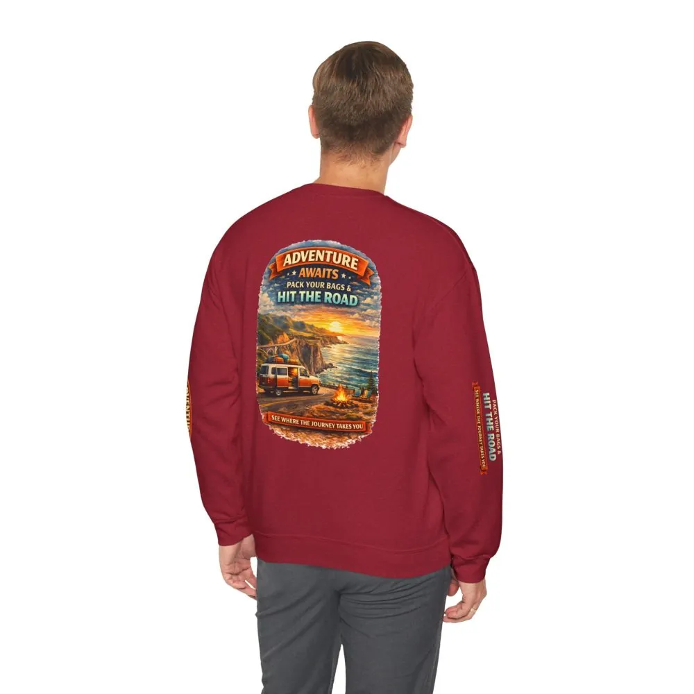 7245703667274208513_2048.jpeg Unisex Heavy Blend™ Crewneck Sweatshirt — "Adventure Awaits-Pack Your Bags" Design Scenic-Line