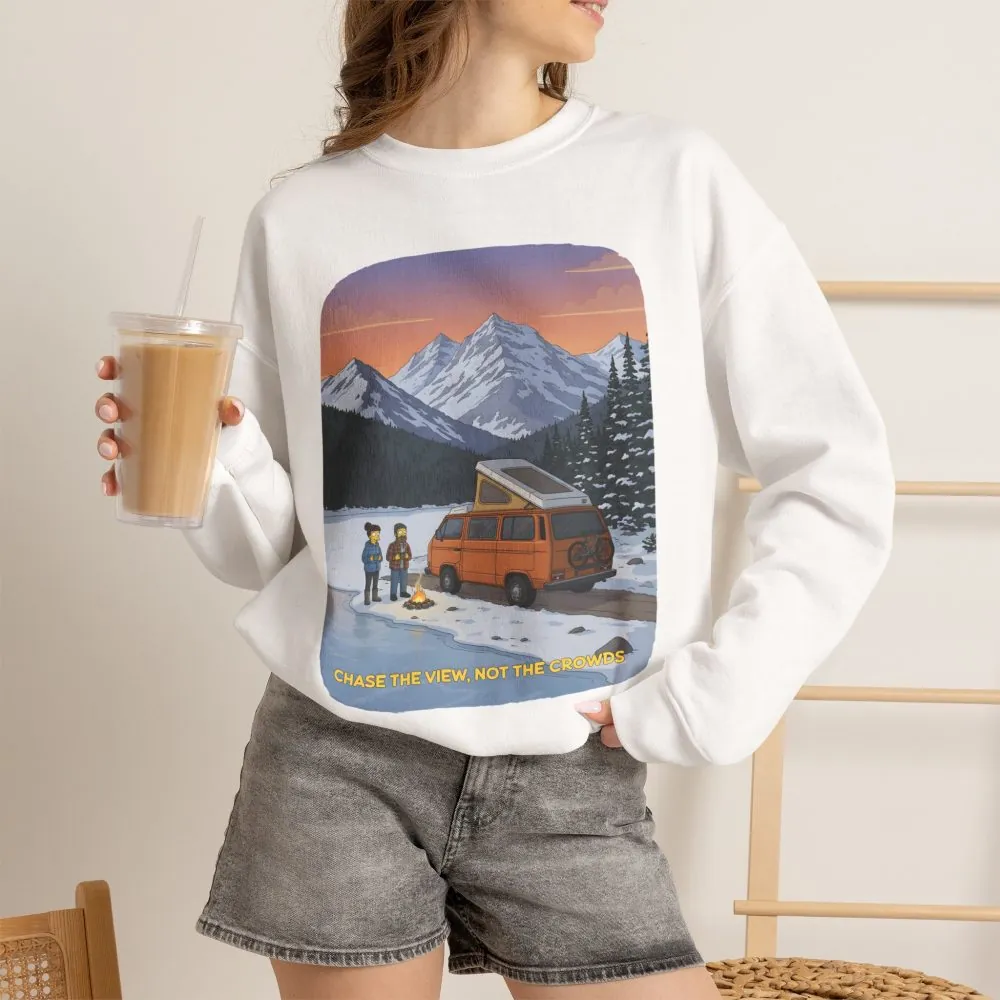 Unisex Heavy Blend™ Crewneck Sweatshirt — "Chase The Views-Not The Crowds"" Design Sitcom-Line