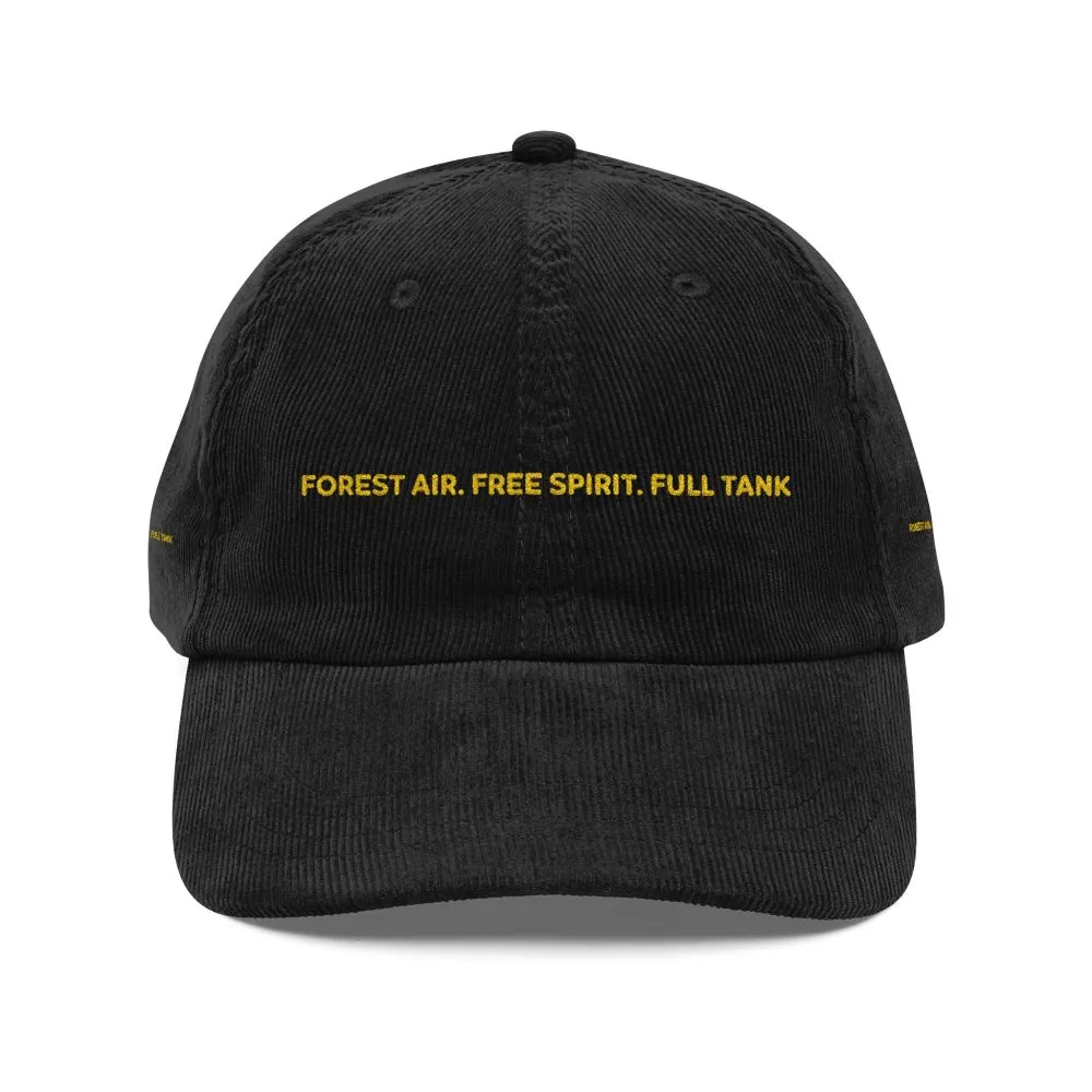 Vintage Corduroy Cap (Embroidery) — "Forest Air.Free Spirit.Full Tank" Embroidered Hat