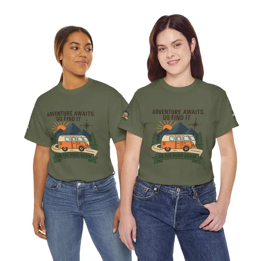 Unisex Heavy Cotton Tee — 'Adventure Awaits. Go Find It' Camper Van T‑Shirt