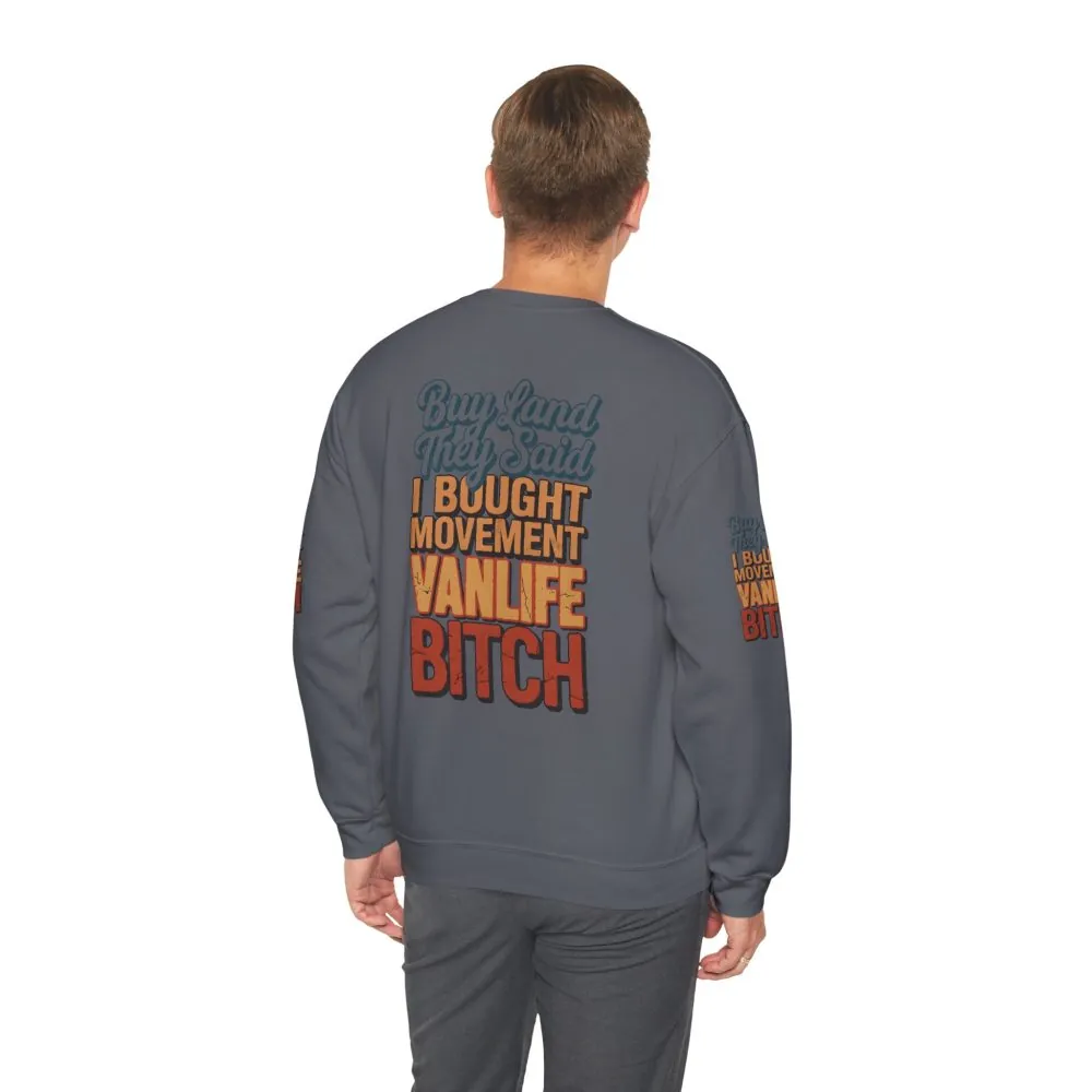 Unisex Heavy Blend™ Crewneck Sweatshirt — "Buy Land They Said" Design F**K-Line