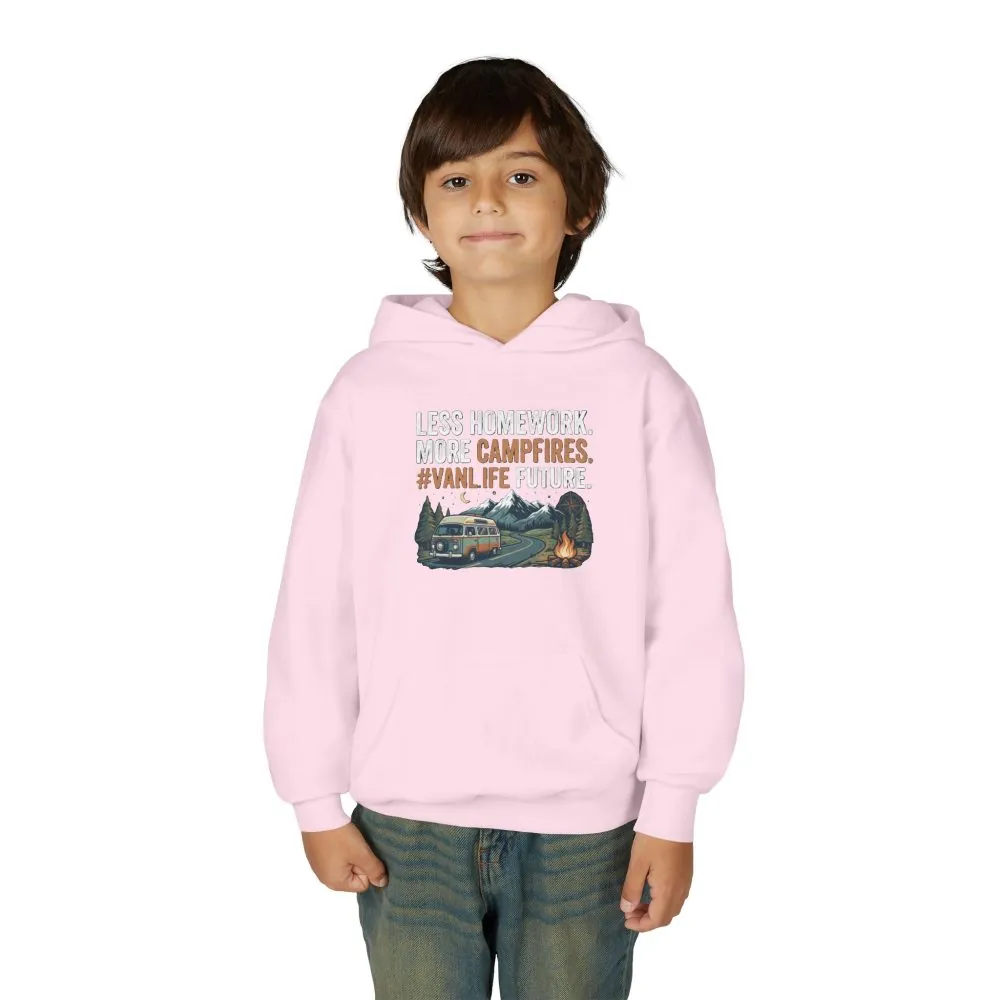 Youth Hoodie(Gildan) – Less Worry, More Campfires #VanLife Adventure Pullover