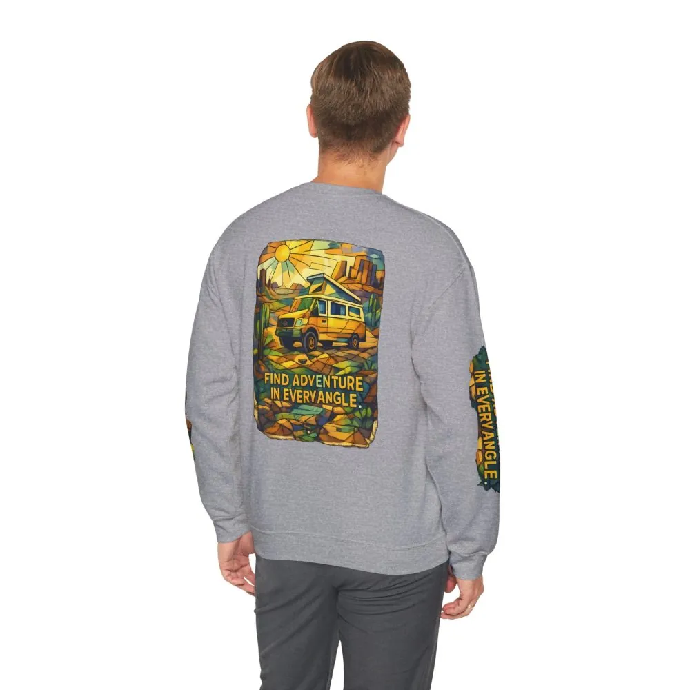 Unisex Heavy Blend™ Crewneck Sweatshirt — "Find Adventure In Every Corner" Design Cubic-Line
