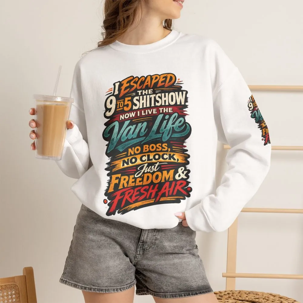 Unisex Heavy Blend™ Crewneck Sweatshirt — "I Escaped The 9 To 5" Design F**K-Line
