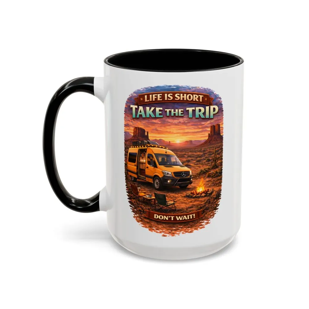 Accent Coffee Mug (11, 15oz) — "Live Is Short Take The Trip" Design Scenic-Line