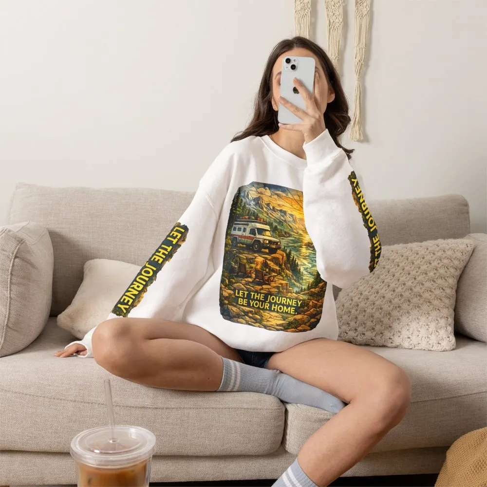 Unisex Heavy Blend™ Crewneck Sweatshirt — "Let The Journey Be Your Home" Design Cubic-Line