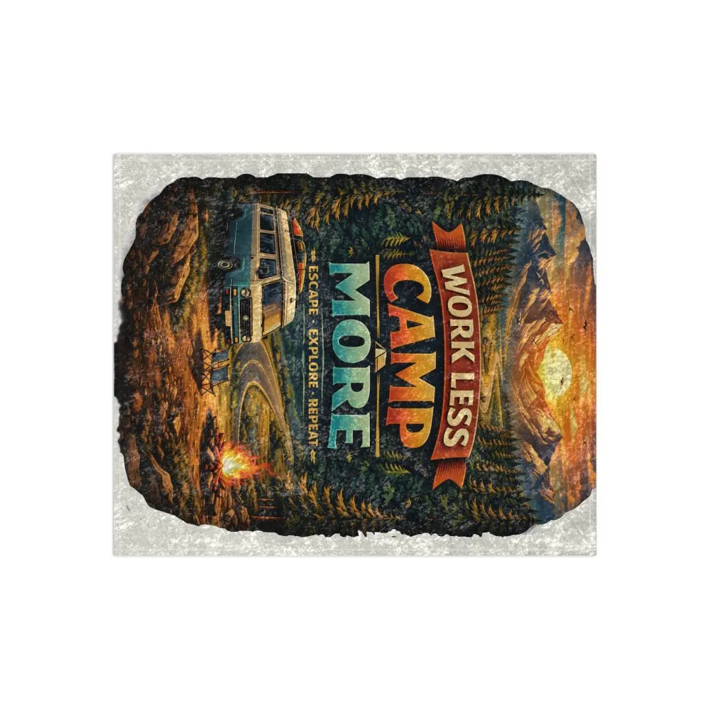 Crushed Velvet Blanket —"Work Less-Camp More" Design Scenic-Line (Campervan)