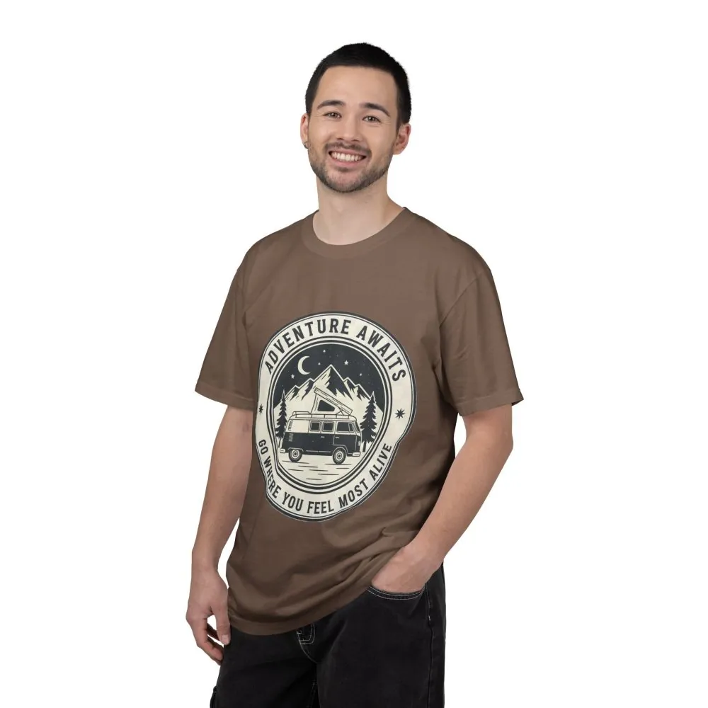 T-Shirt — "Adventure Awaits-Go Where You Feel Most Alive" (Front + Back Printed) Outdoor Travel Tee