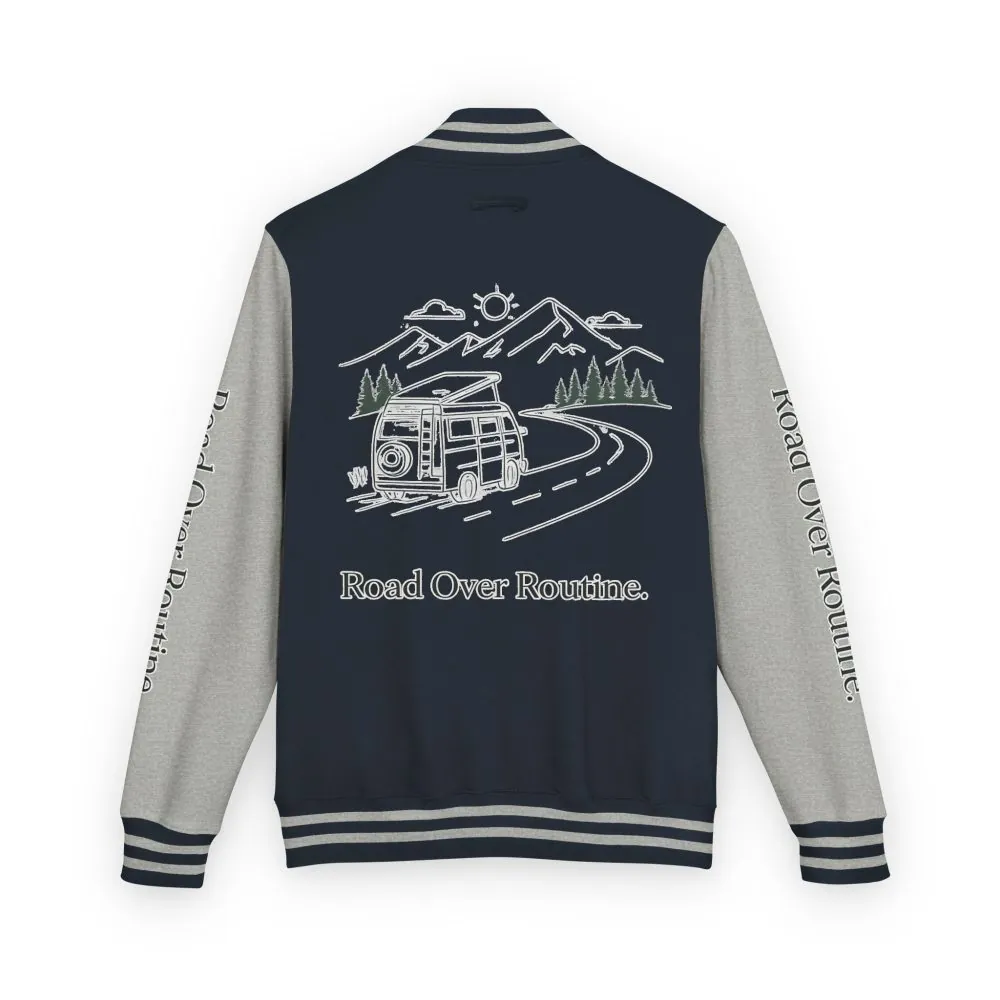 Unisex Heavyweight Letterman Jacket — "Road Over Routine" Travel Varsity Coat