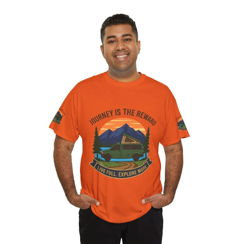 Unisex Heavy Cotton Tee  — "Journey Is The Reward Tee" Adventure Camper Van Graphic T-Shirt