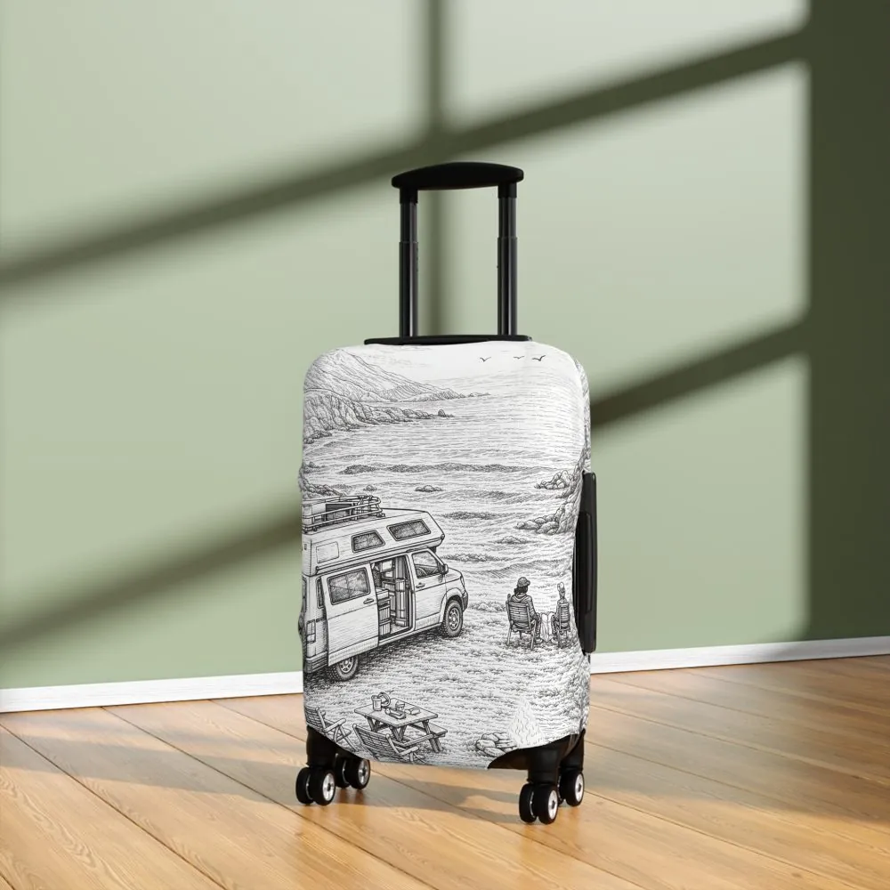 Luggage Cover — Adventure Camper Sketch Travel Suitcase