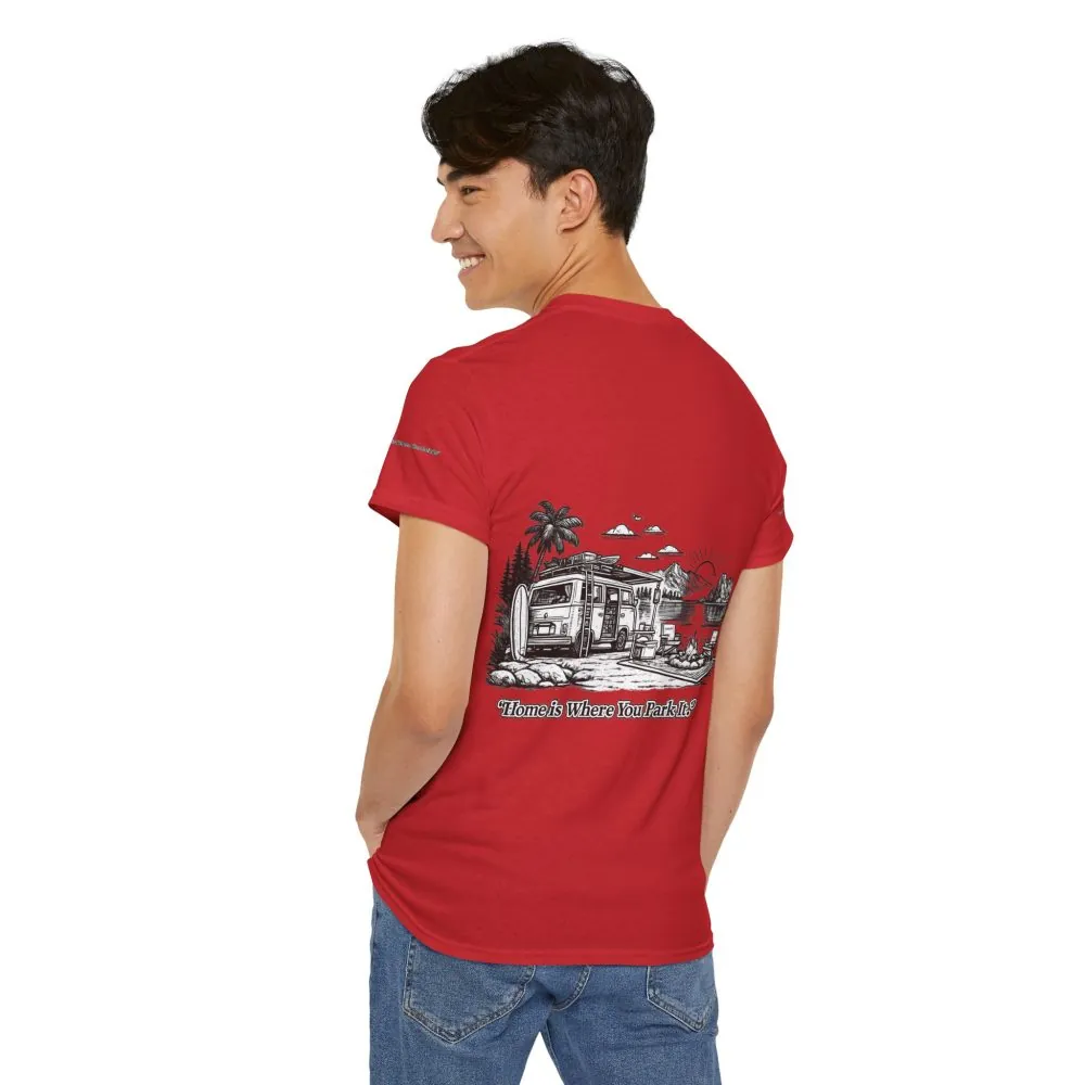 Unisex Heavy Cotton Tee — "Home Is Where You Park It" Design Minimal-Line