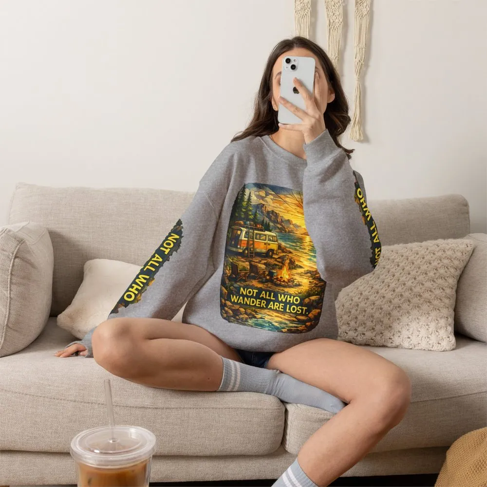 Unisex Heavy Blend™ Crewneck Sweatshirt — "Not All Who Wander Are Lost" Design Cubic-Line