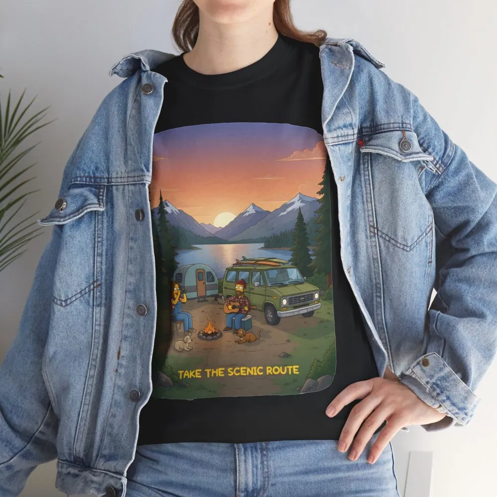 Unisex Heavy Cotton Tee — "Take The Scenic Route" Design Sitcom-Line