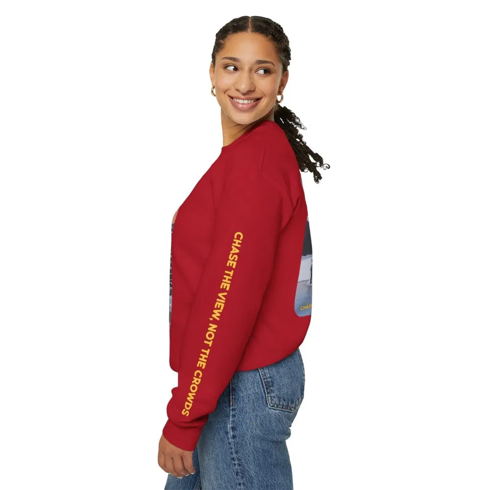 Unisex Heavy Blend™ Crewneck Sweatshirt — "Chase The Views-Not The Crowds"" Design Sitcom-Line
