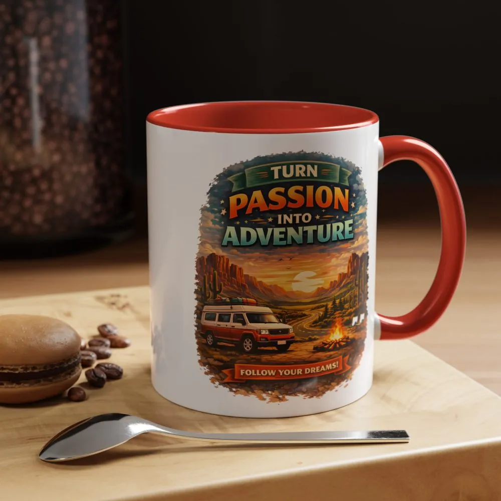 Accent Coffee Mug (11, 15oz) — "Turn Passion Into Adventure" Design Scenic-Line