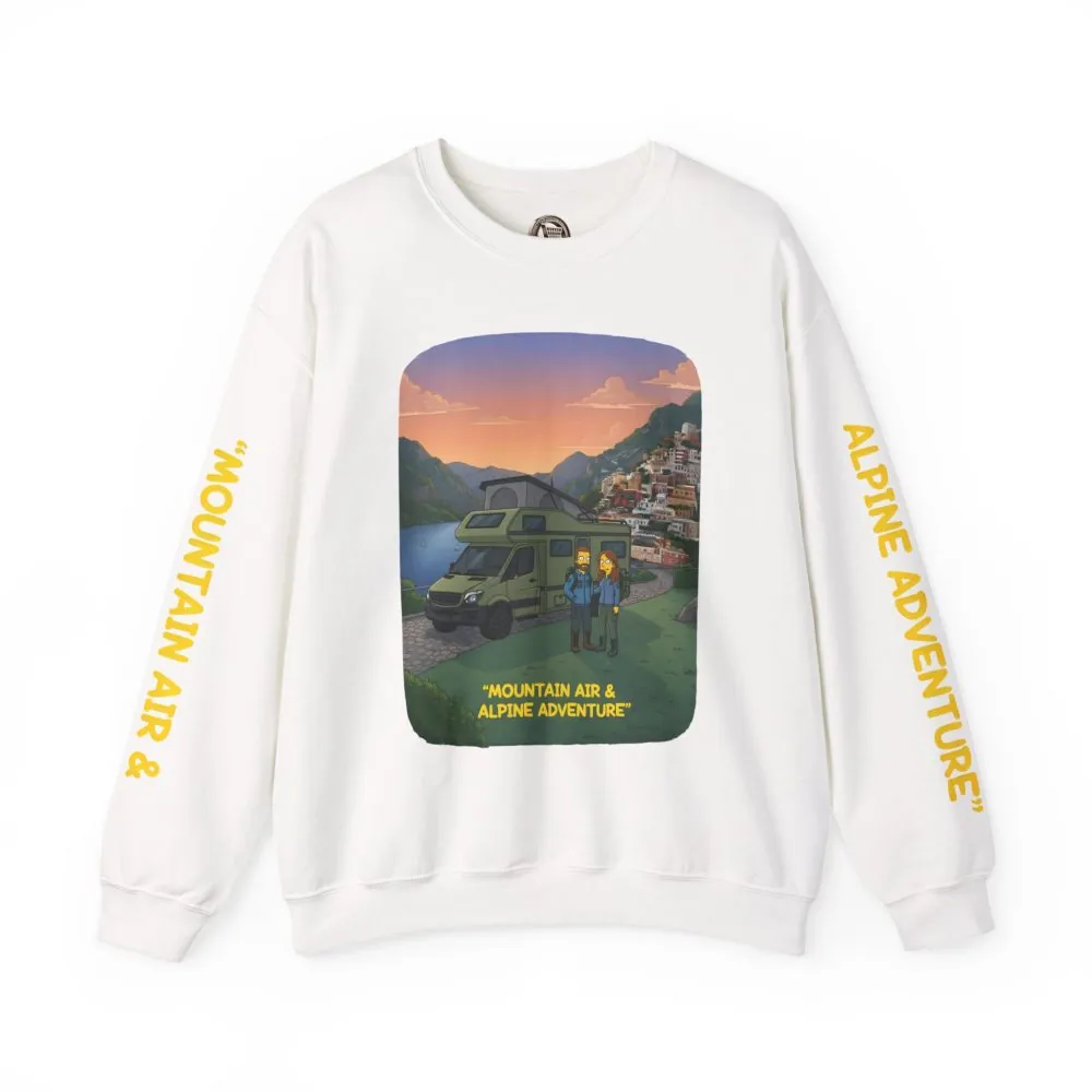 Unisex Heavy Blend™ Crewneck Sweatshirt — "Mountain Air And Alpine Adventure"" Design Sitcom-Line