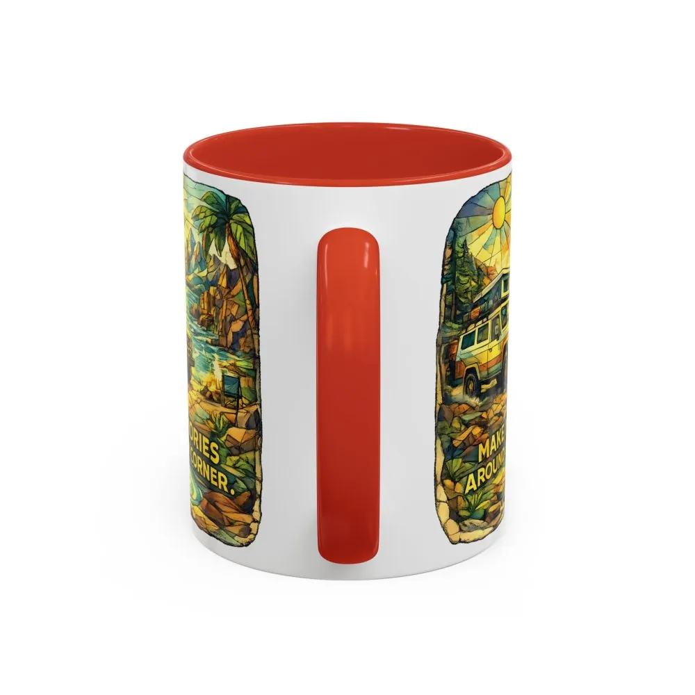 Accent Coffee Mug (11, 15oz) — "Make Memories Around Every Corner" Design Cubic-Line