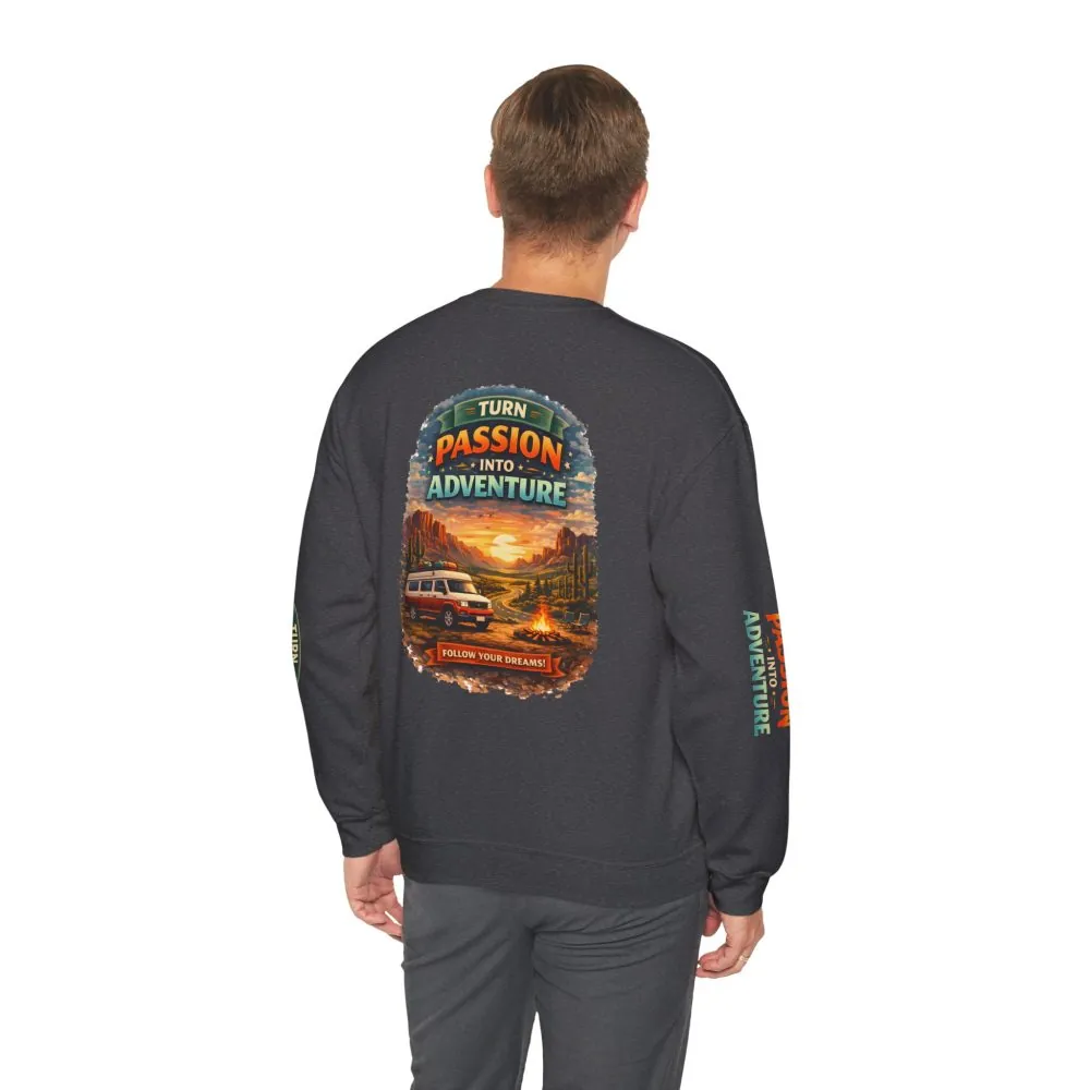 7320363289766689737_2048.jpeg Unisex Heavy Blend™ Crewneck Sweatshirt — "Turn Passion Into Adventure" Design Scenic-Line