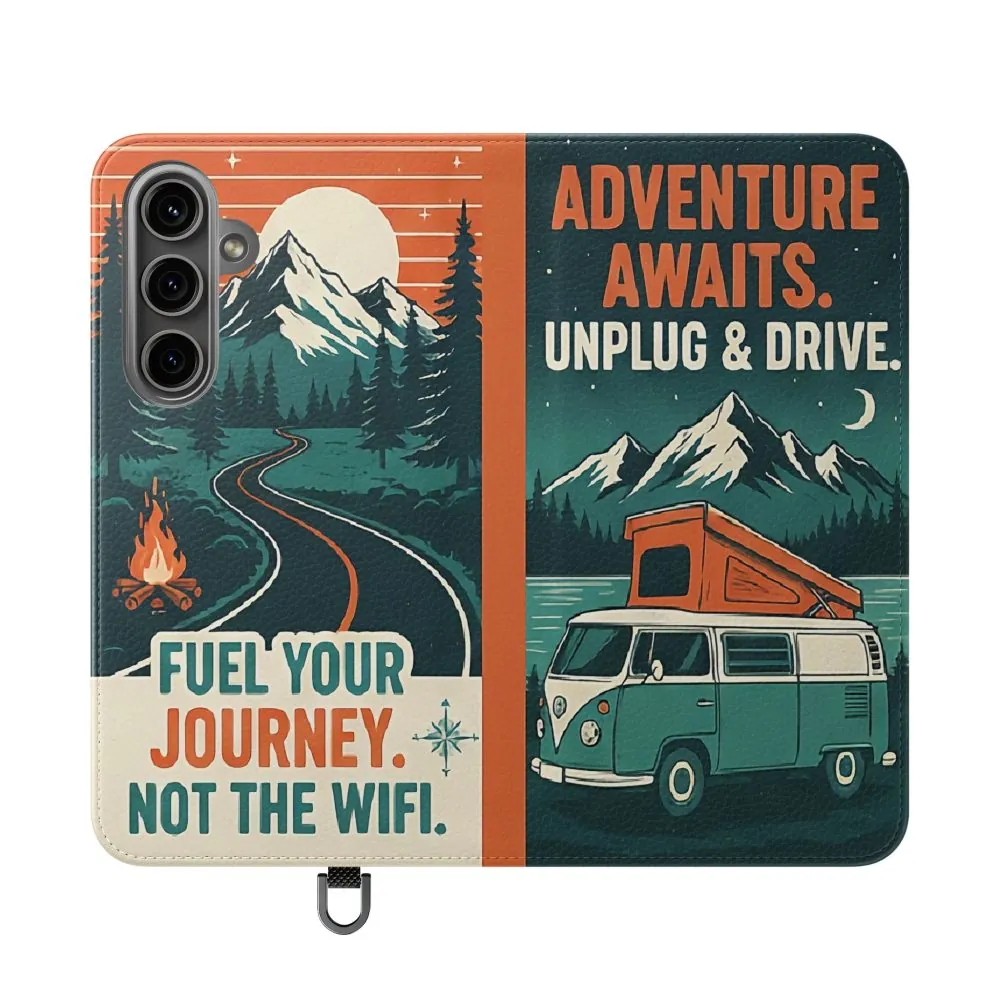 Flip Phone Case — "Adventure Awaits, Fuel Your Journey, Not the WiFi" Wallet Cover